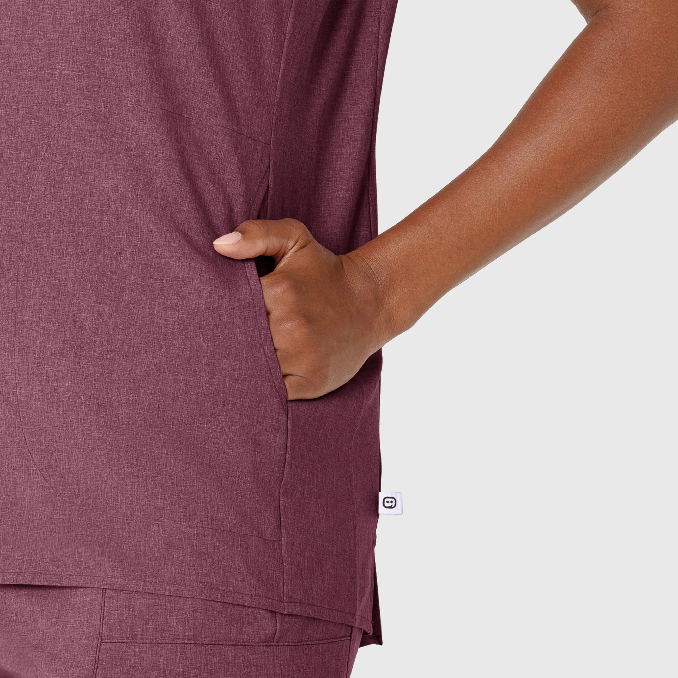 RENEW Women's Mandarin Collar Scrub Top - Wine Heather