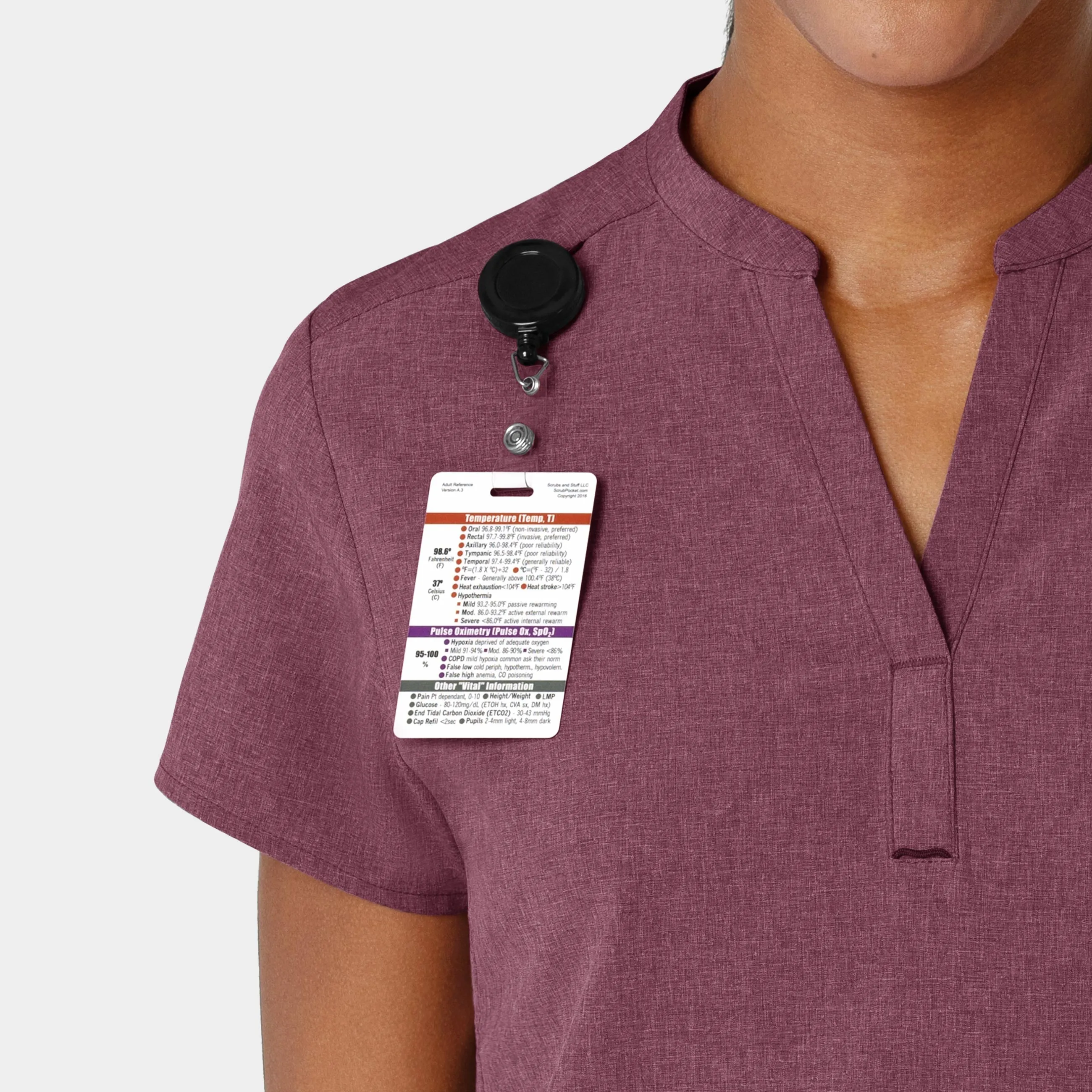 RENEW Women's Mandarin Collar Scrub Top - Wine Heather