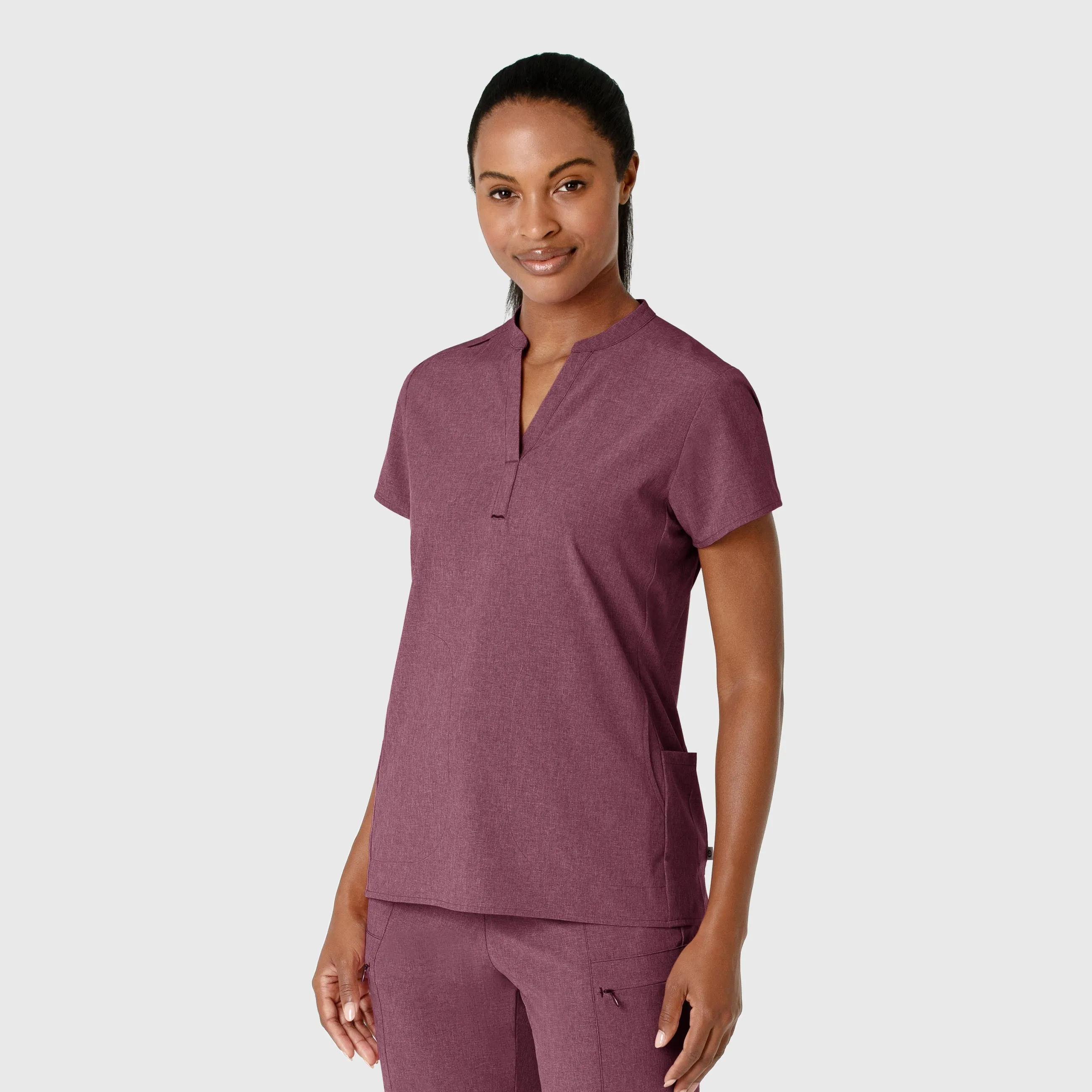 RENEW Women's Mandarin Collar Scrub Top - Wine Heather