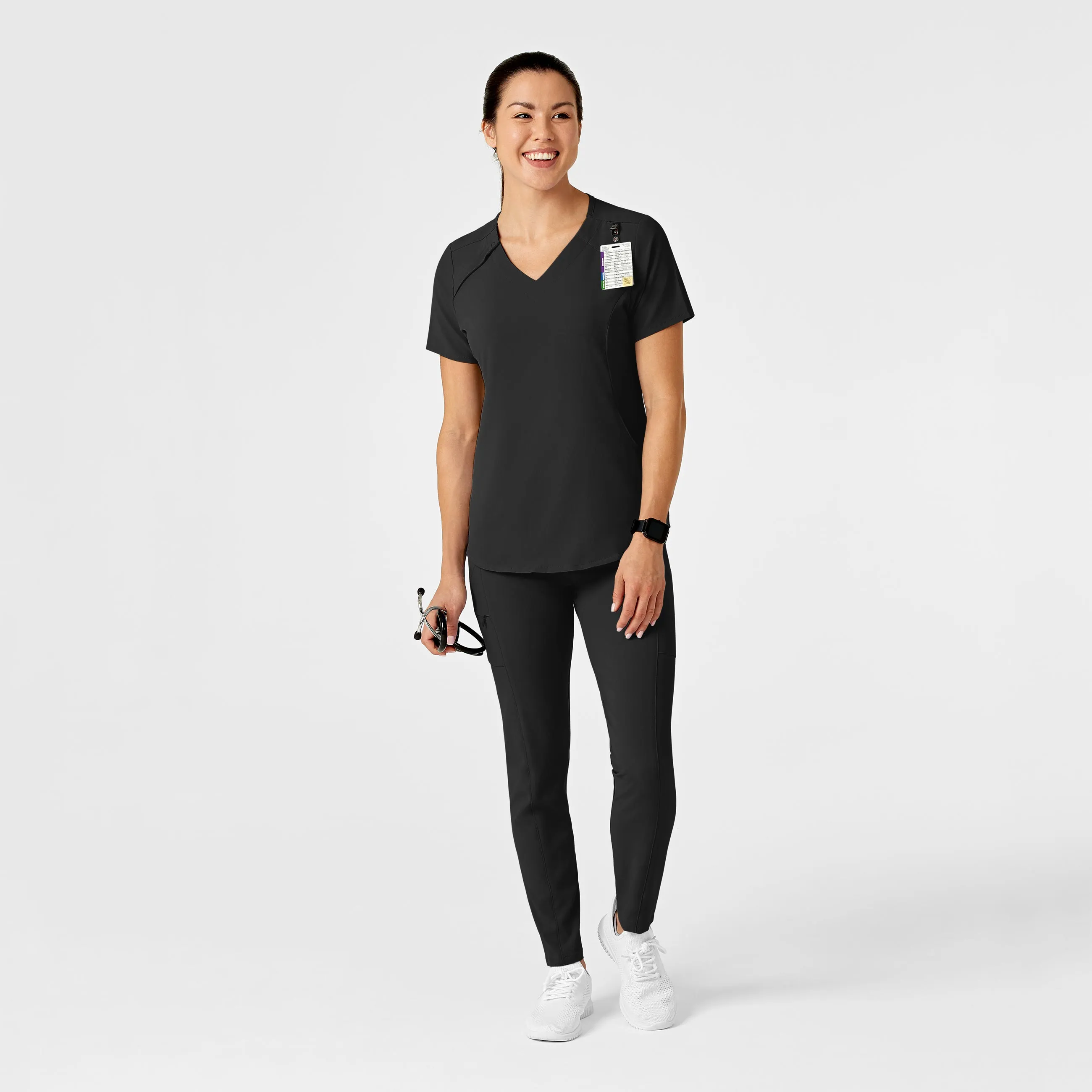 RENEW Women's Zip Accent Scrub Top - Black