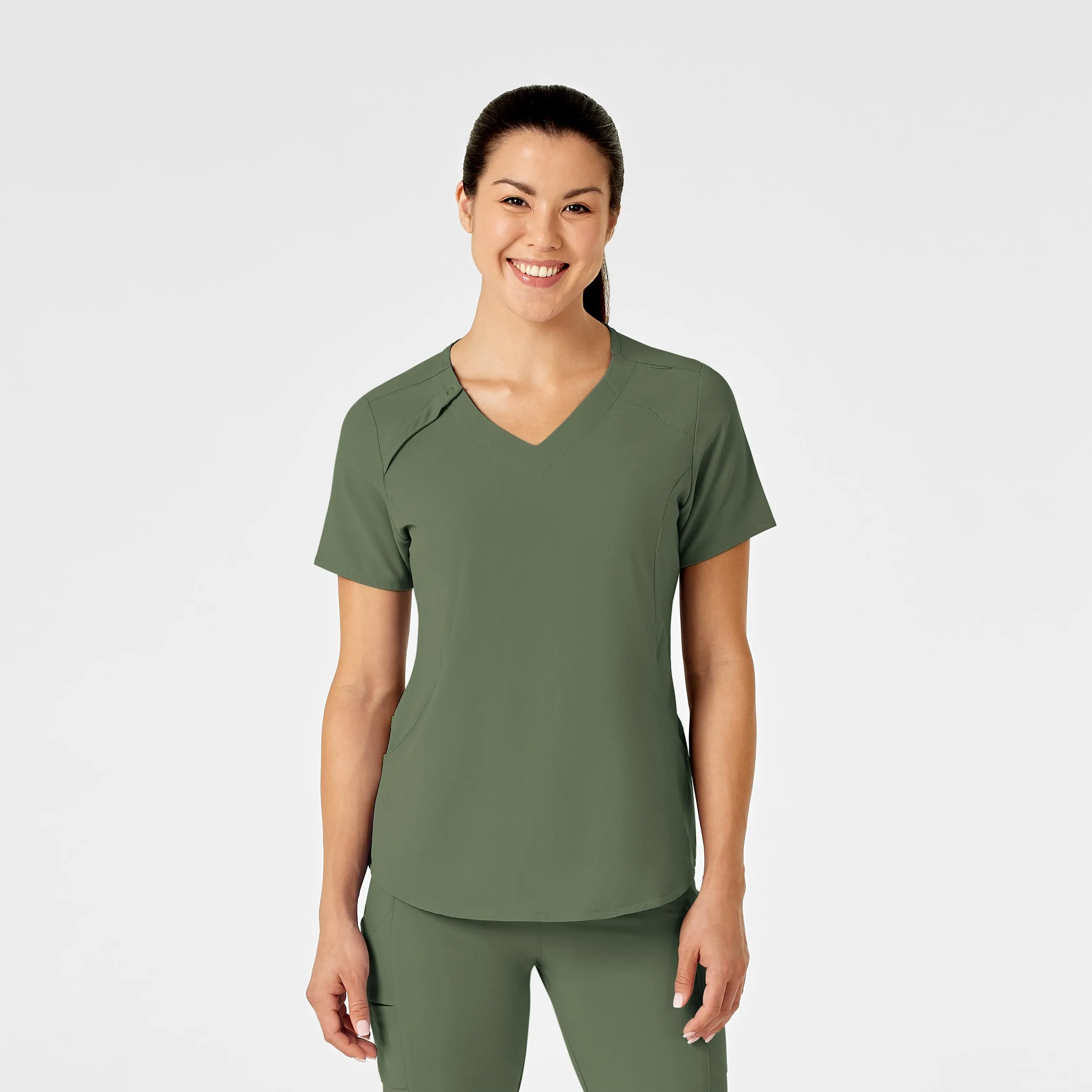 RENEW Women's Zip Accent Scrub Top - Olive