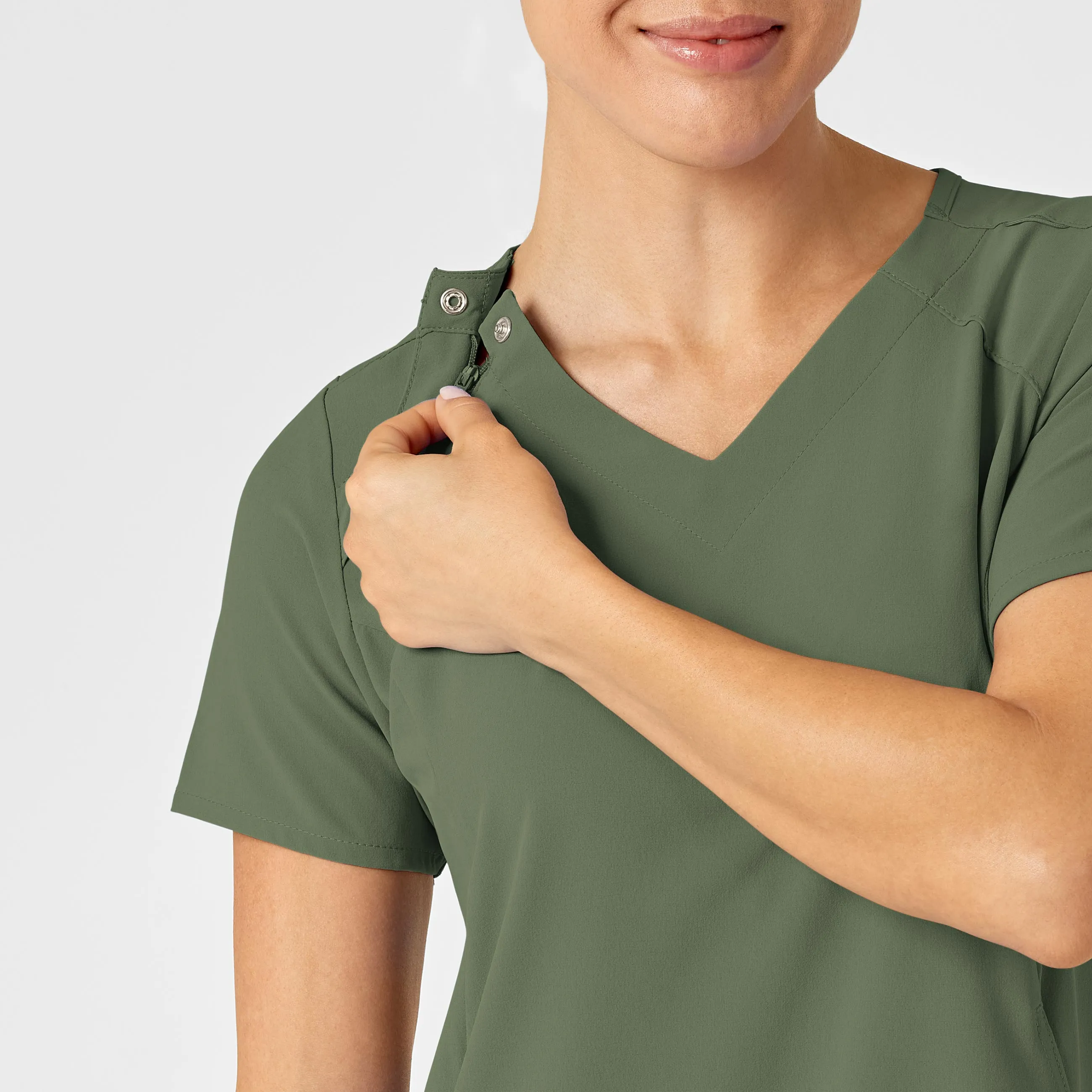 RENEW Women's Zip Accent Scrub Top - Olive
