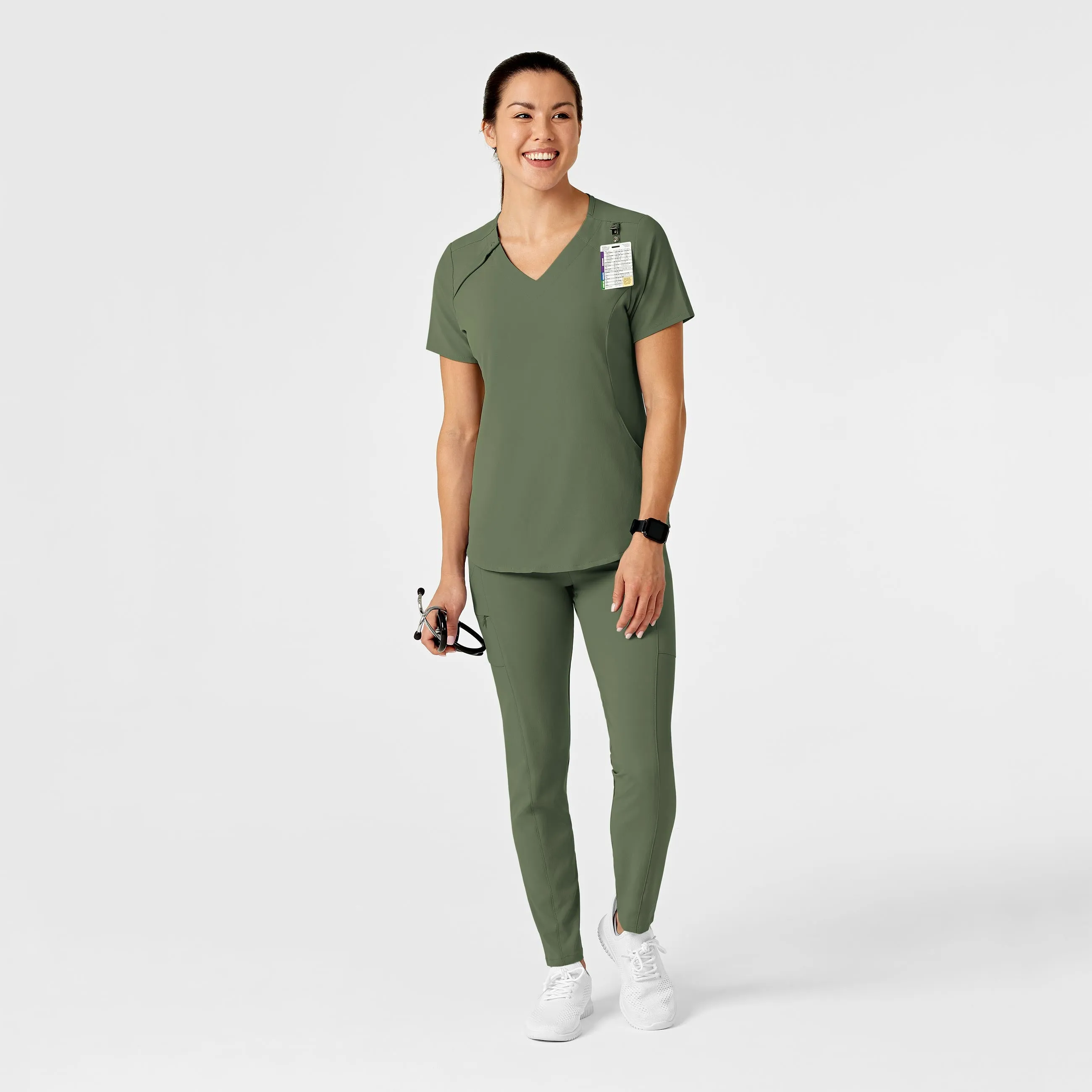 RENEW Women's Zip Accent Scrub Top - Olive
