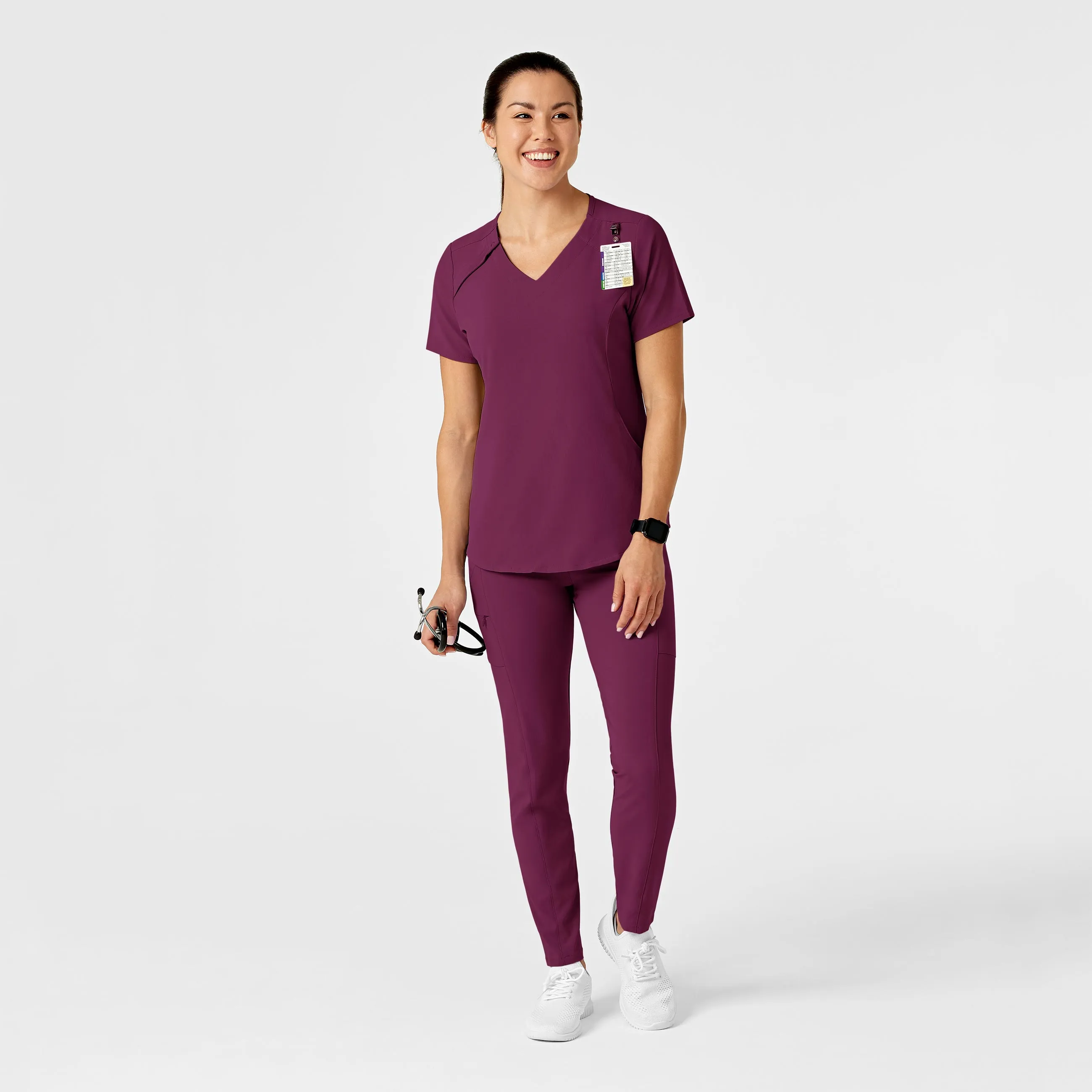 RENEW Women's Zip Accent Scrub Top - Wine