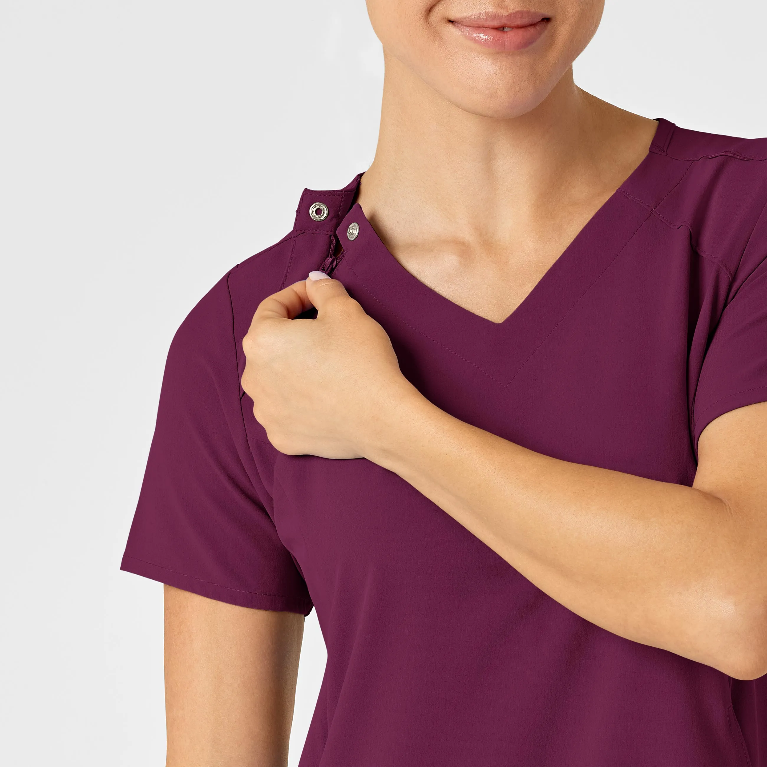 RENEW Women's Zip Accent Scrub Top - Wine