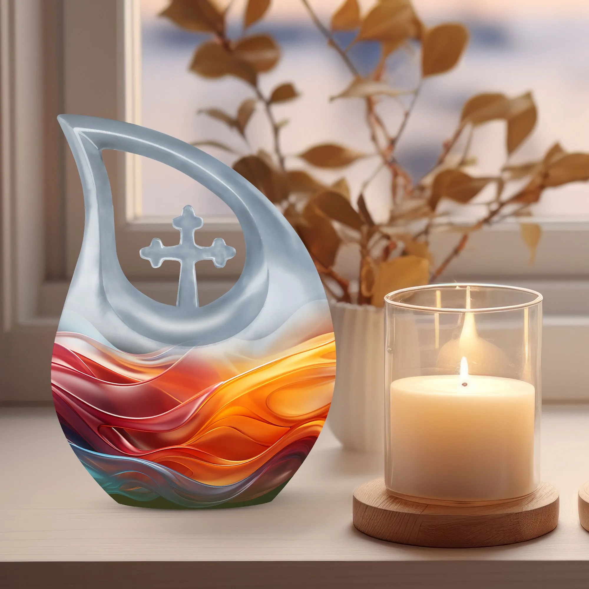 Resplendent Memorial Urn with Graceful Cross Drop Design
