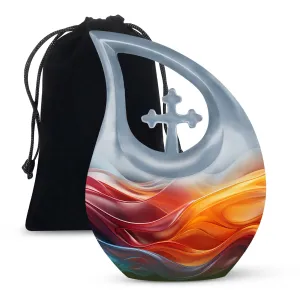 Resplendent Memorial Urn with Graceful Cross Drop Design