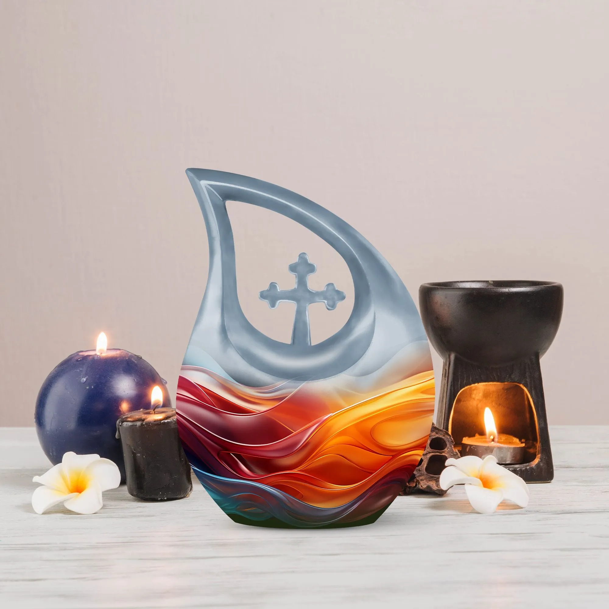 Resplendent Memorial Urn with Graceful Cross Drop Design