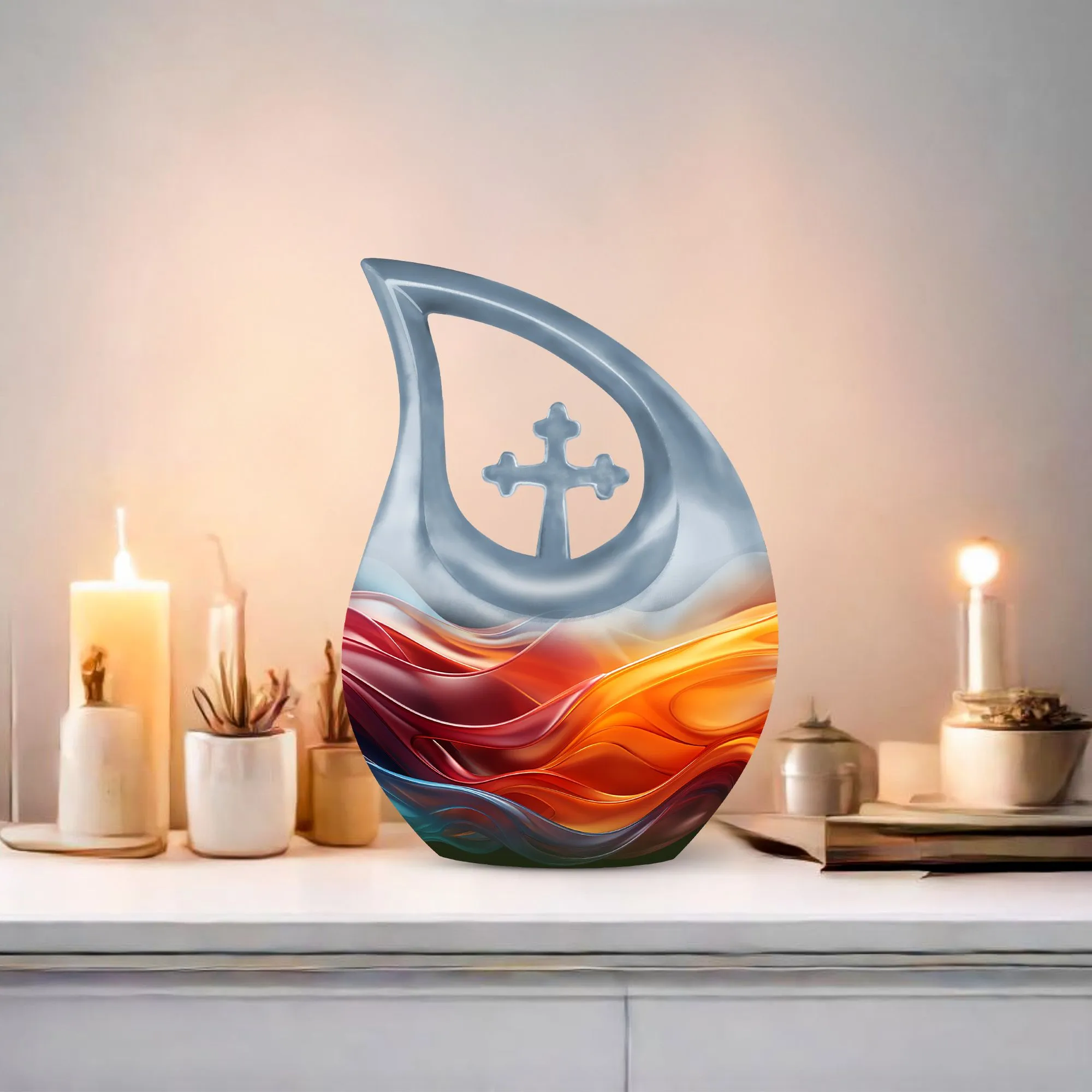 Resplendent Memorial Urn with Graceful Cross Drop Design