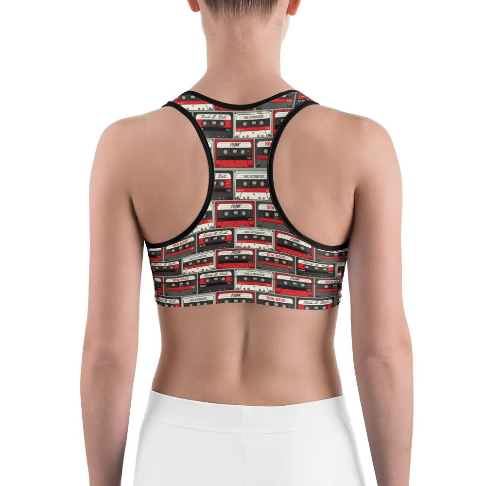 Retro Cassette Tapes Sports Bra