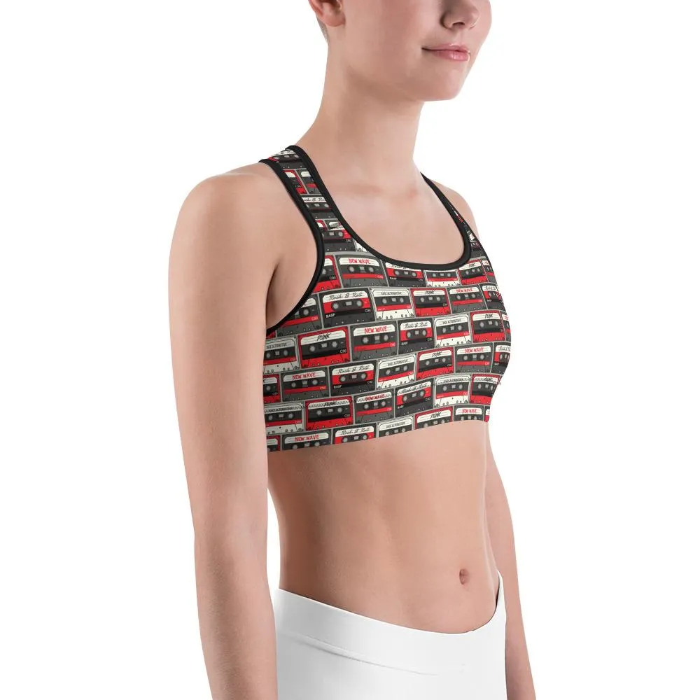 Retro Cassette Tapes Sports Bra