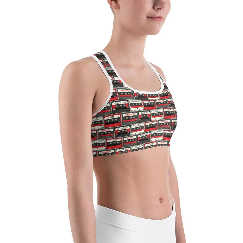 Retro Cassette Tapes Sports Bra