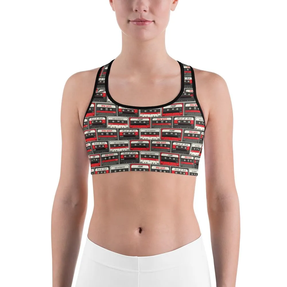 Retro Cassette Tapes Sports Bra