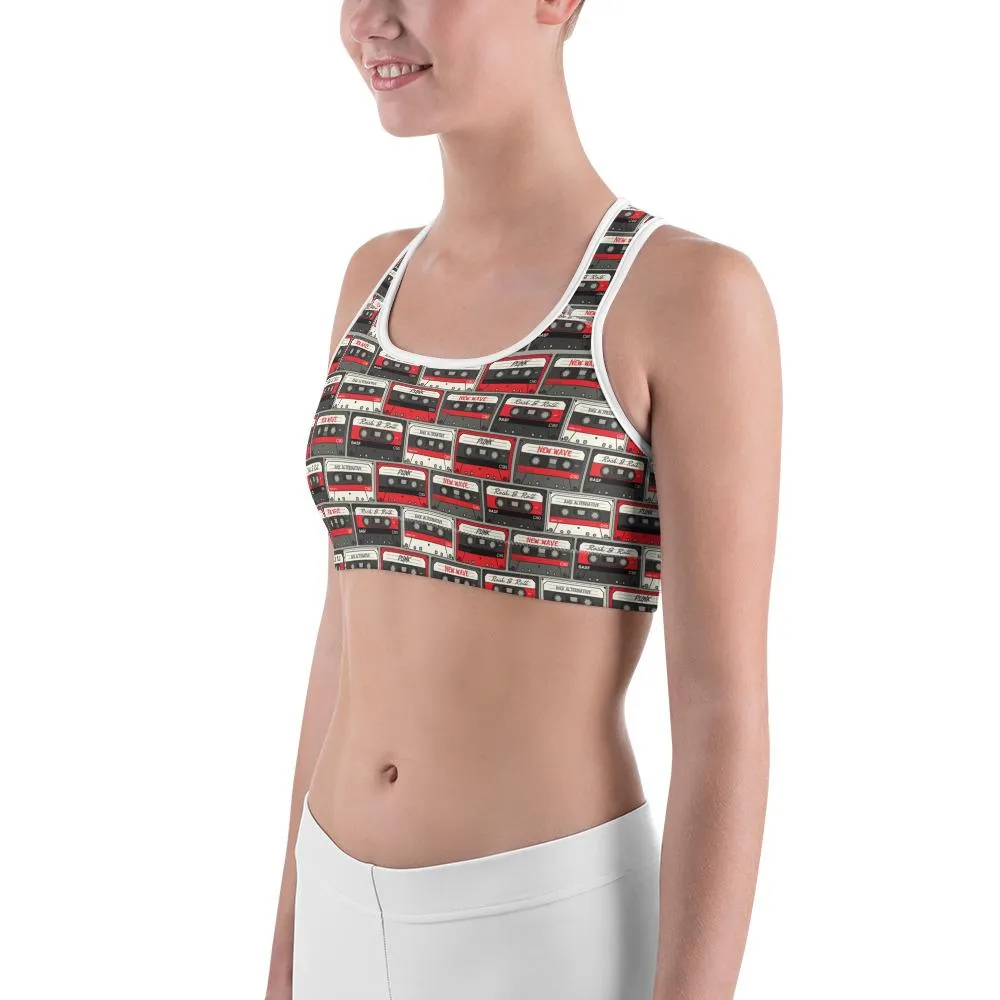 Retro Cassette Tapes Sports Bra