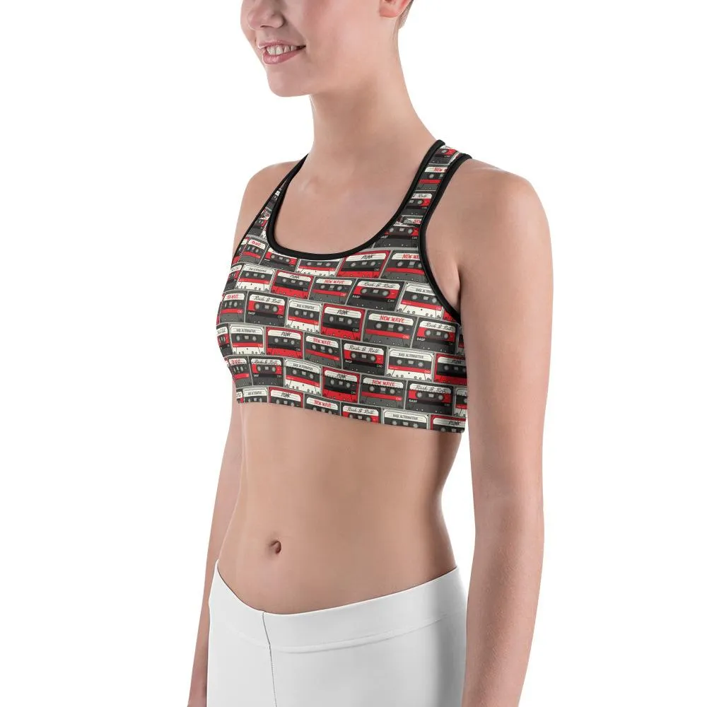 Retro Cassette Tapes Sports Bra