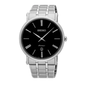 Seiko SKP393P1 Premier Black Dial Stainless Steel Quartz Men's Watch