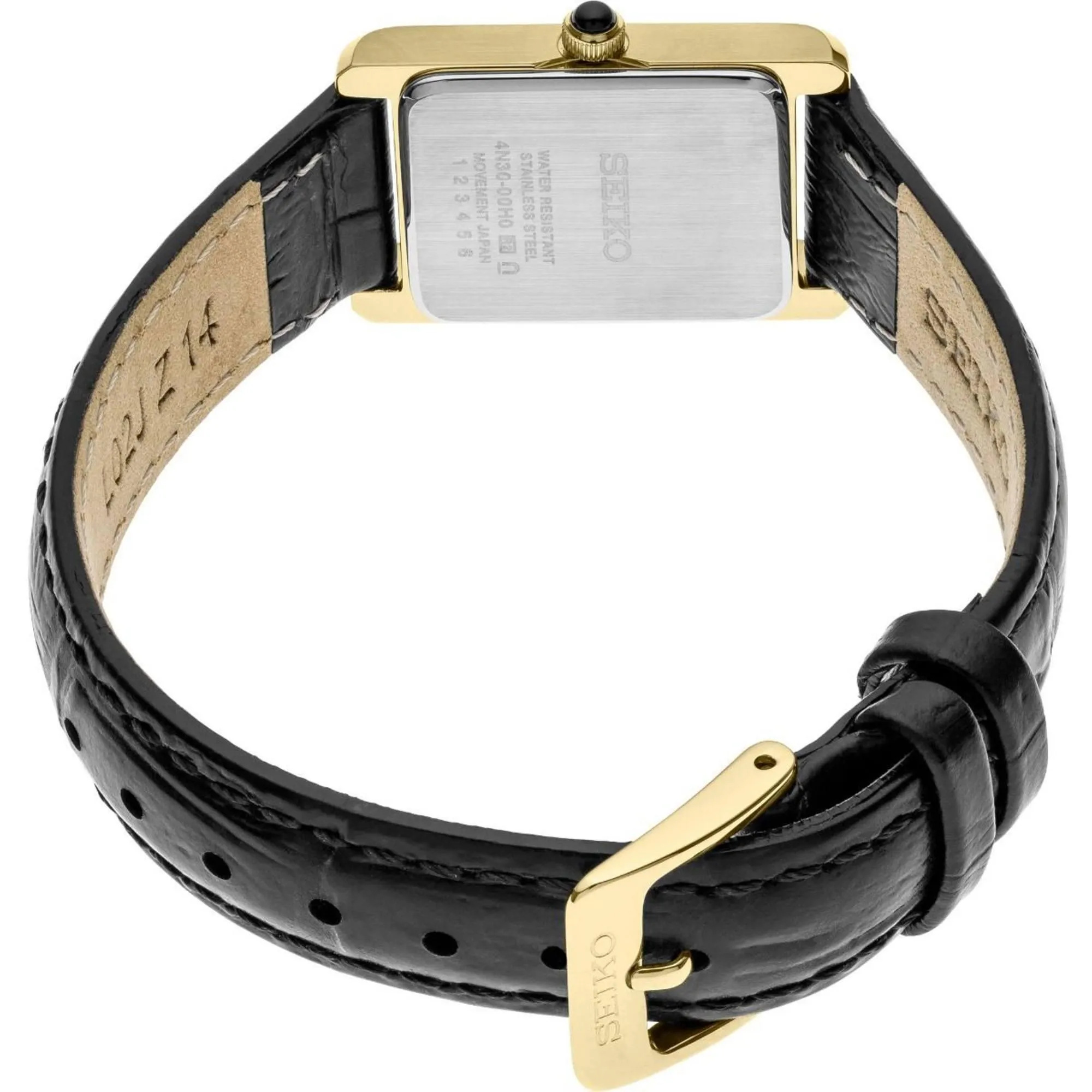 Seiko Women's Watch - Essentials Yellow Gold Case Black Leather Strap | SWR054P1
