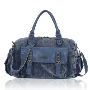 Solid color vintage denim women's tote shoulder bag