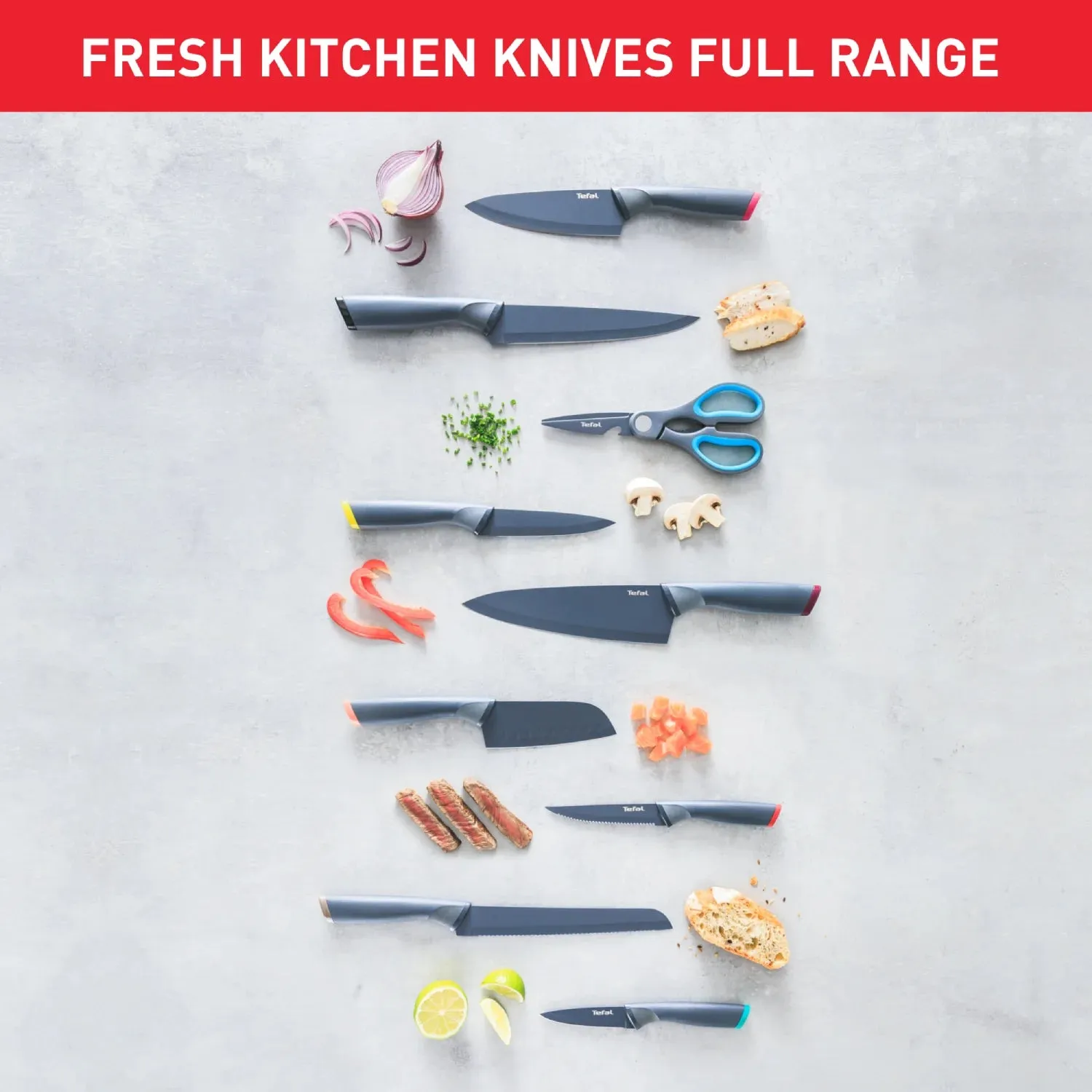 Tefal Fresh Kitchen Non-Stick Stainless Steel Slicing Knife 20cm K1221205