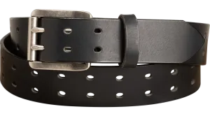 The Holey Buffalo: Black Non Stitched Double Prong Water Buffalo Leather Belt With Nickel Roller 1.50" (Soft & Flexible)