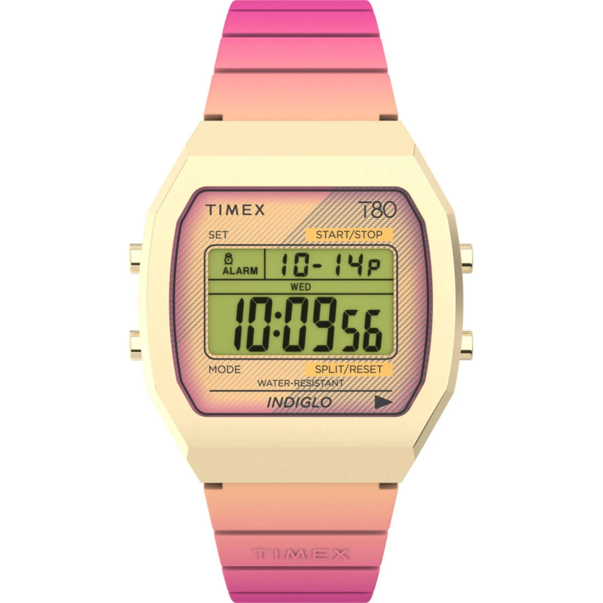 Timex Women's Digital Watch - T80 Chronograph Alarm Pink Resin Strap | TW2V74400YB