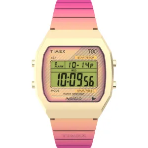 Timex Women's Digital Watch - T80 Chronograph Alarm Pink Resin Strap | TW2V74400YB