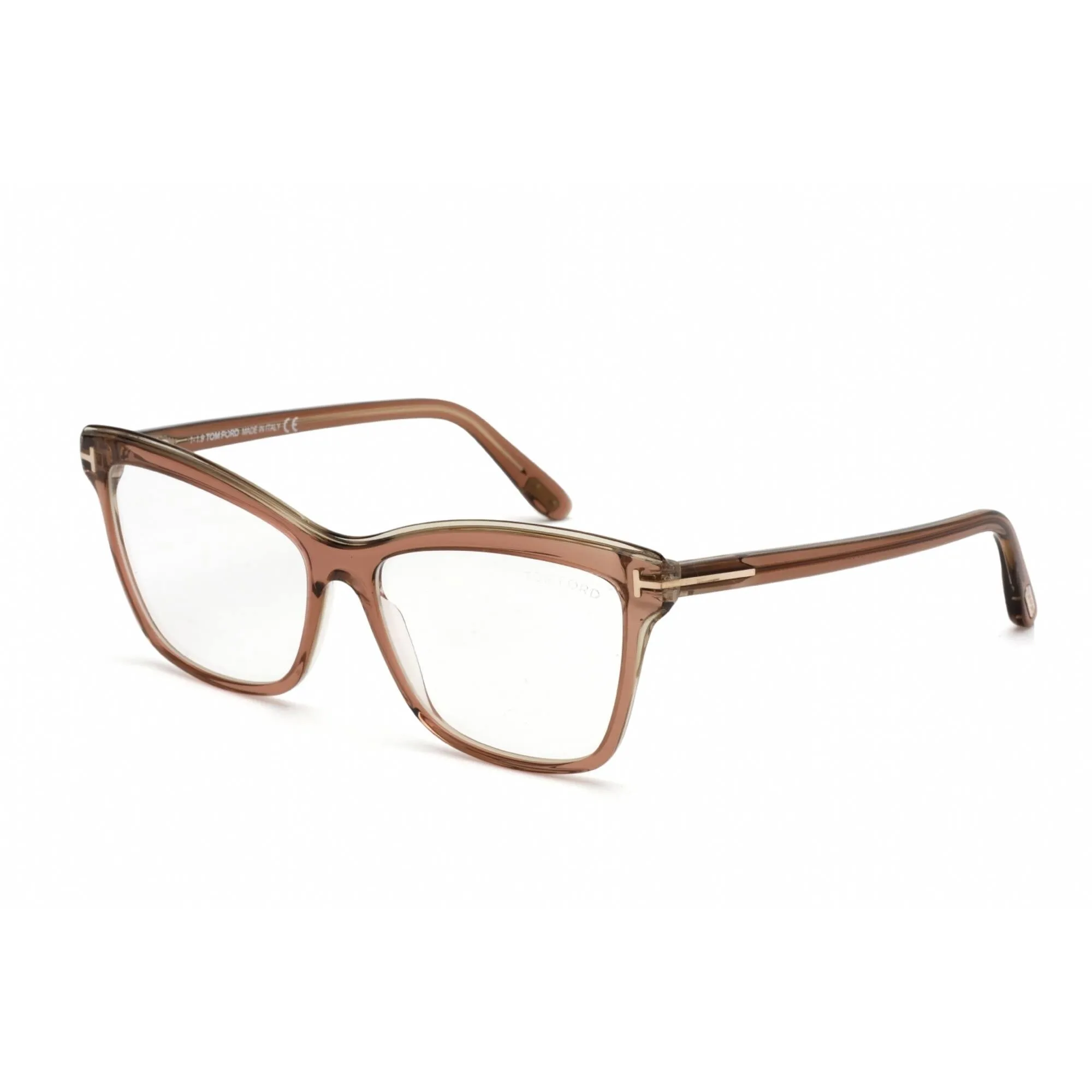 Tom Ford Women's Eyeglasses - Shiny Light Brown Plastic Cat Eye Frame | FT5619-B 045