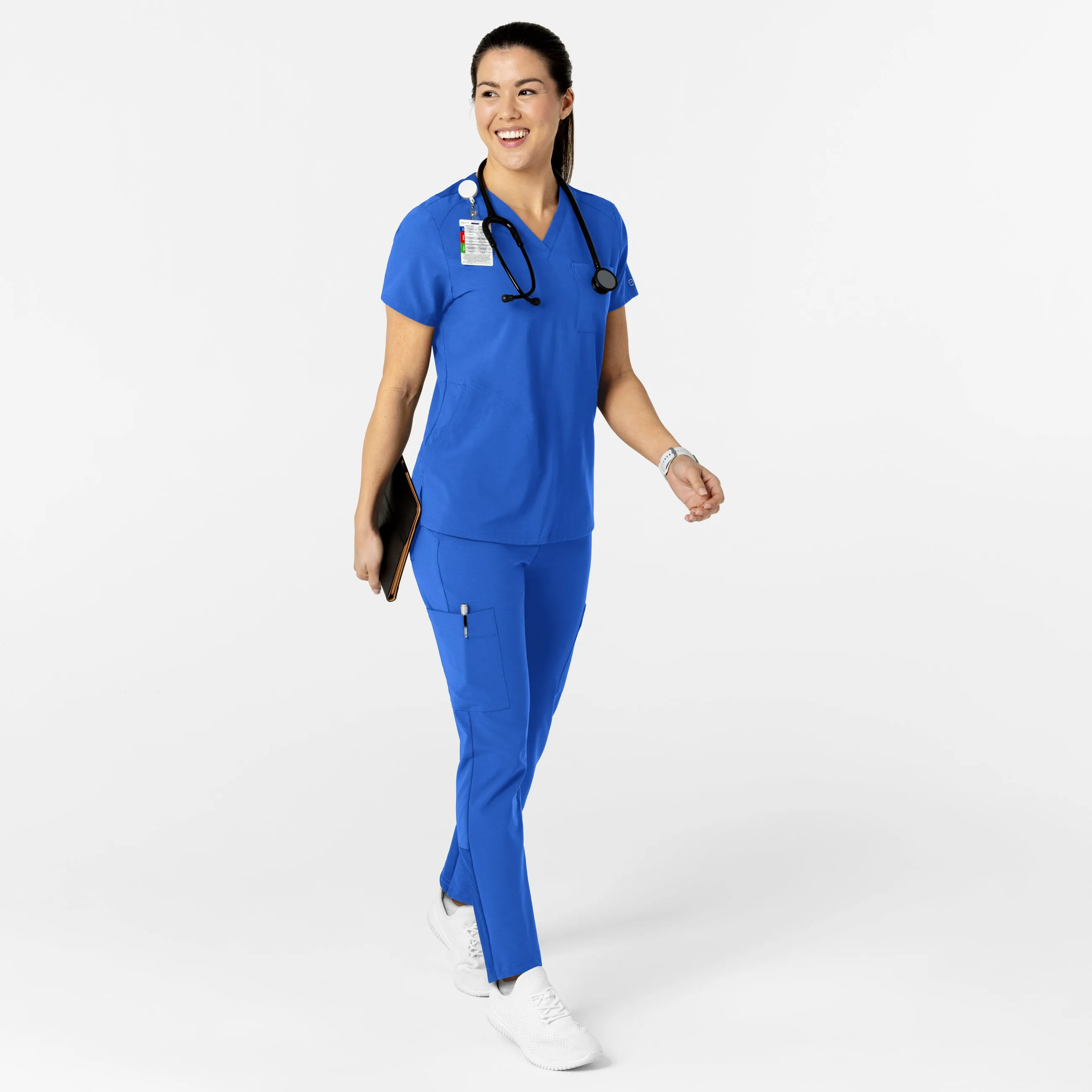 W123 Women's Flex-n-Reach V-Neck Scrub Top - Royal