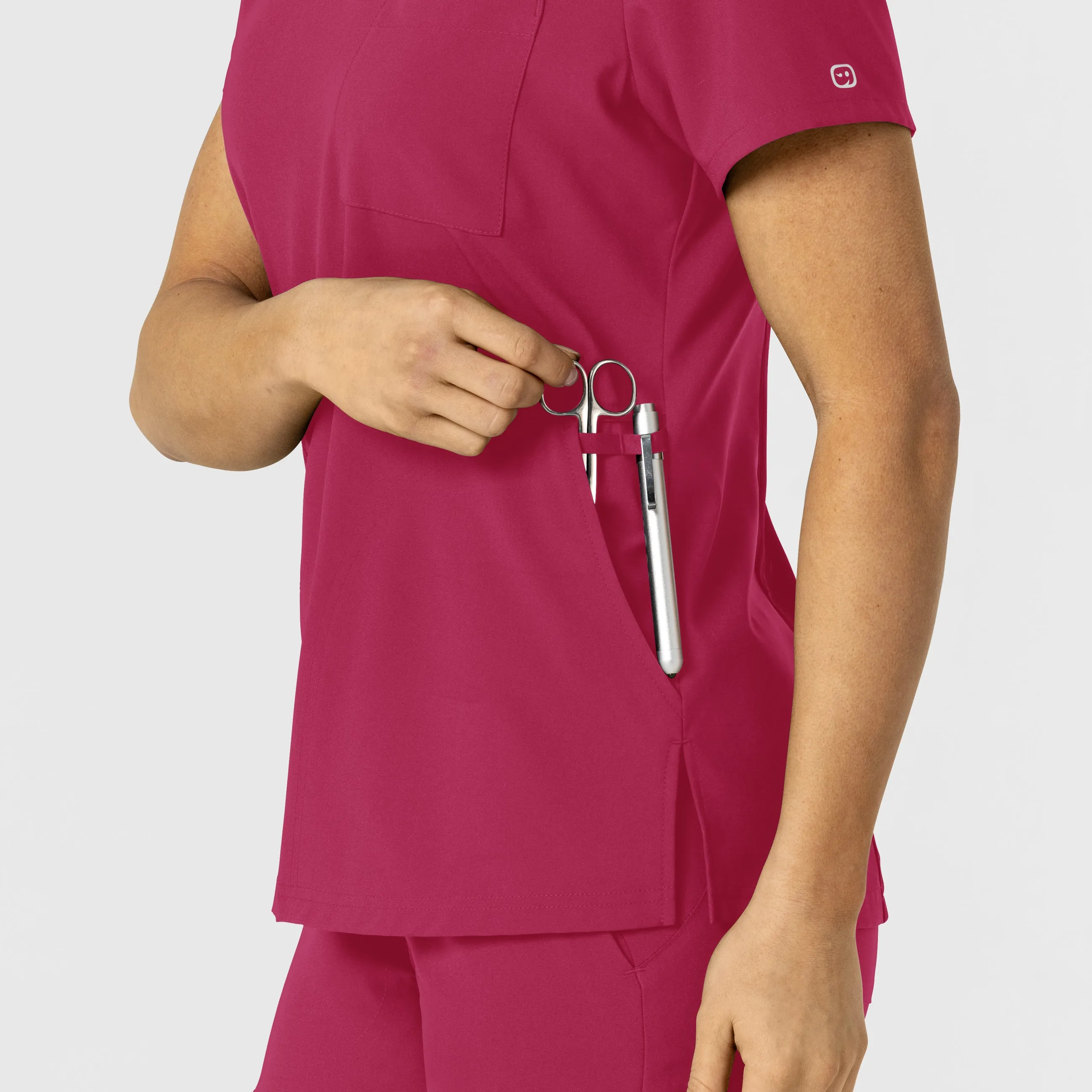 W123 Women's Flex-n-Reach V-Neck Scrub Top - Viva Magenta