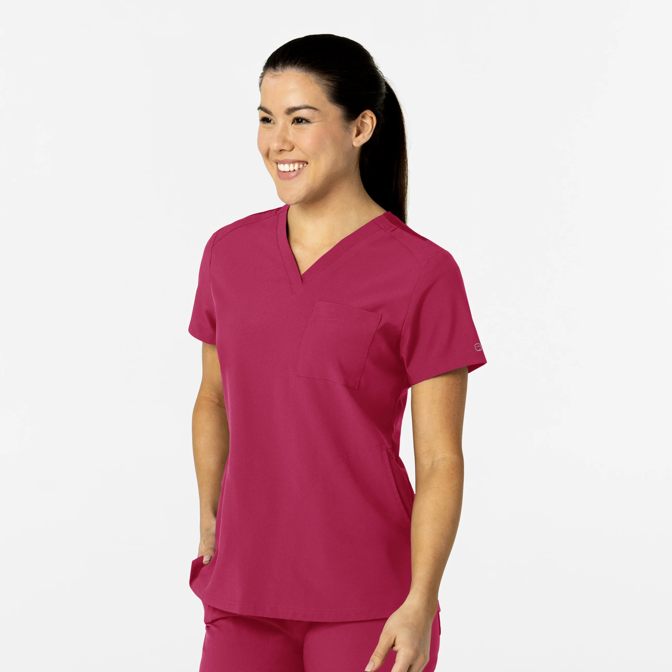 W123 Women's Flex-n-Reach V-Neck Scrub Top - Viva Magenta