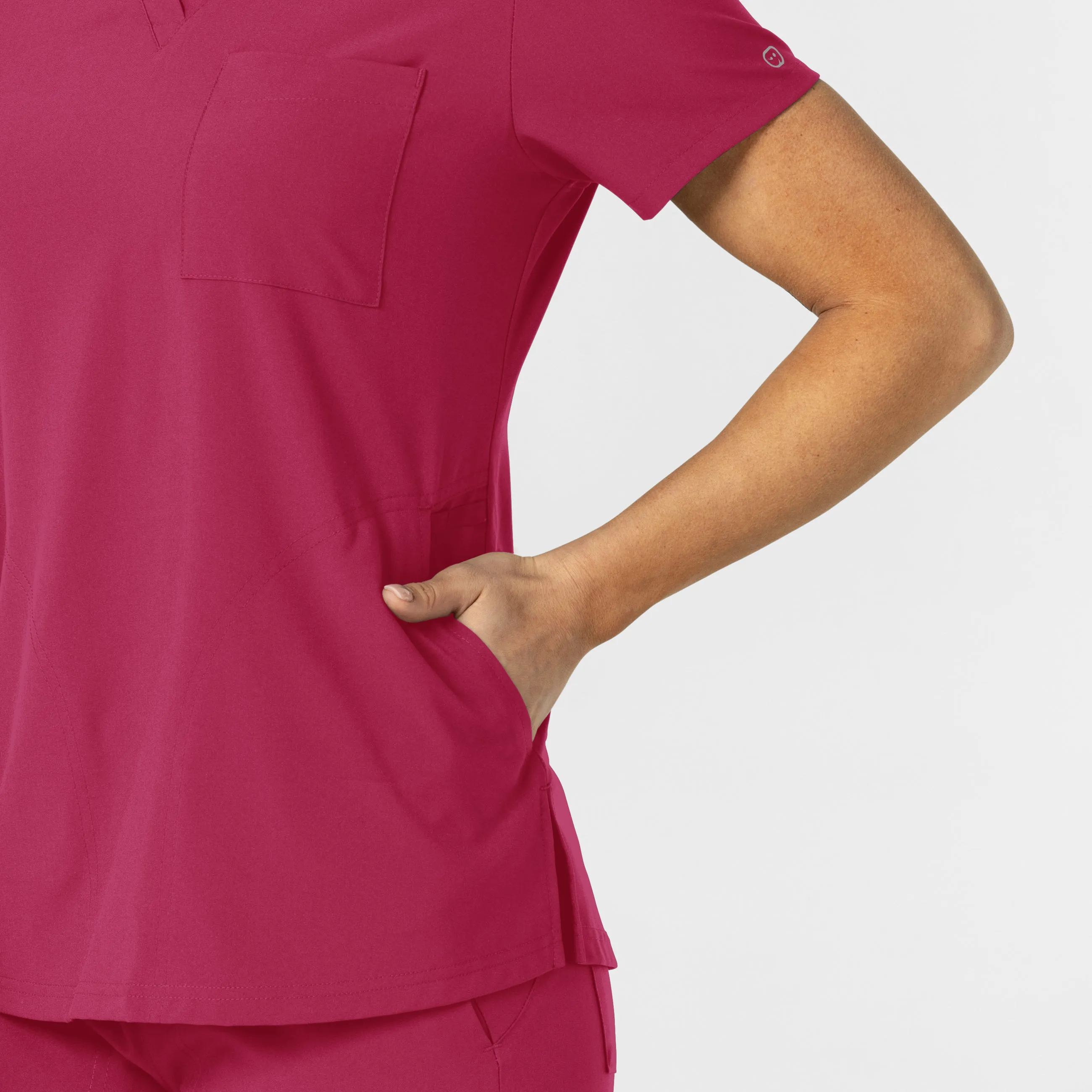 W123 Women's Flex-n-Reach V-Neck Scrub Top - Viva Magenta