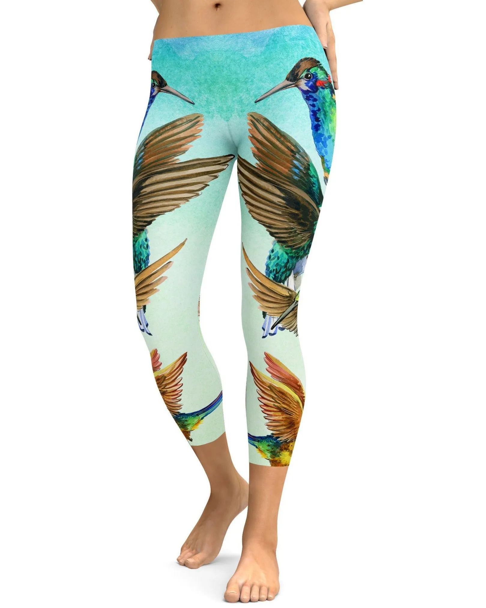 Watercolor Hummingbird Capris