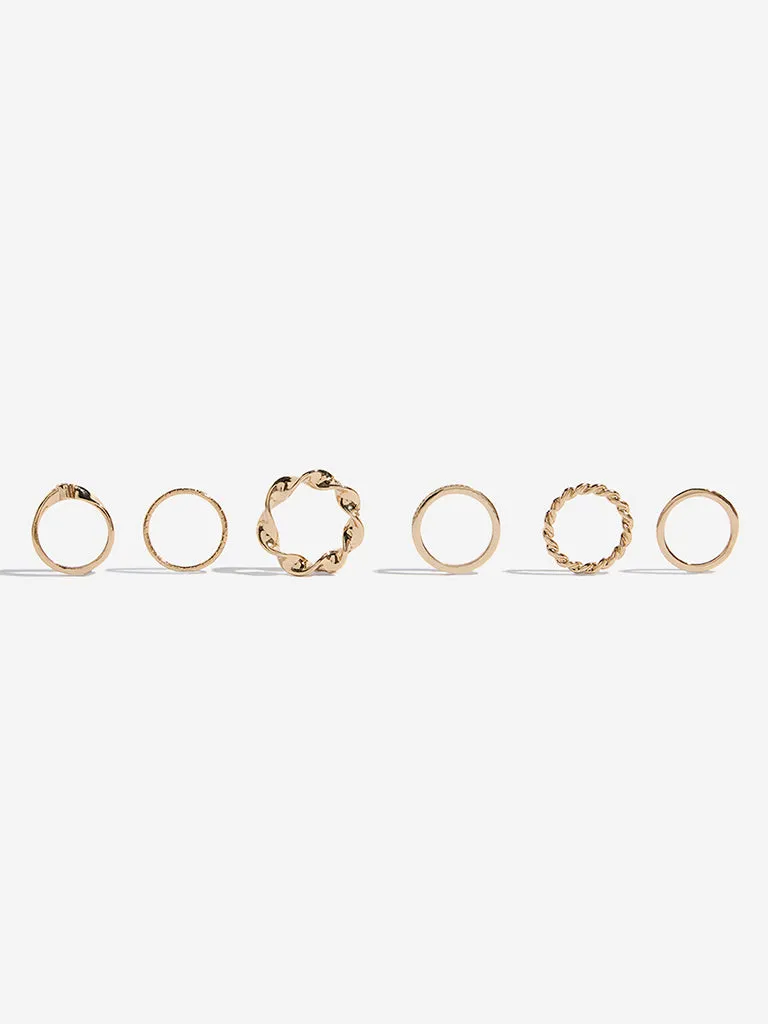 Westside Accessories Gold Twisted And Textured Rings Set - Pack of 6
