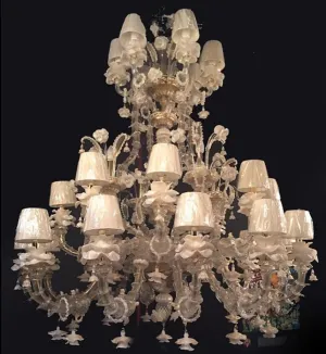 White 30 Arm Murano Glass Rezzonico Style Chandelier With Shades