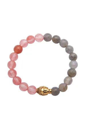 Women's Bracelet Gold Plated Buddha with Cherry Quartz & Labrodite