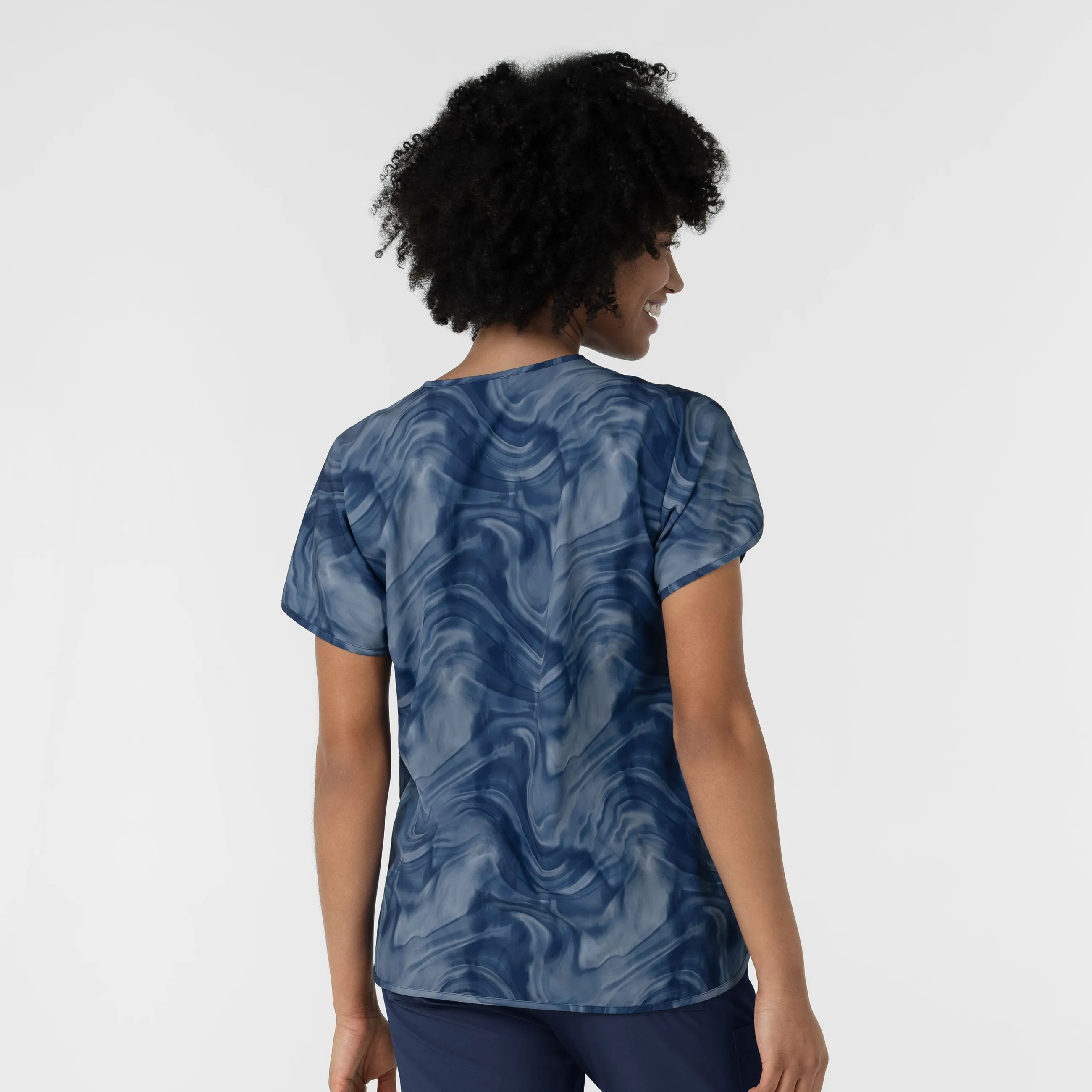 Women's Dolman Print Scrub Top - Dreamy Daze Navy Tonal