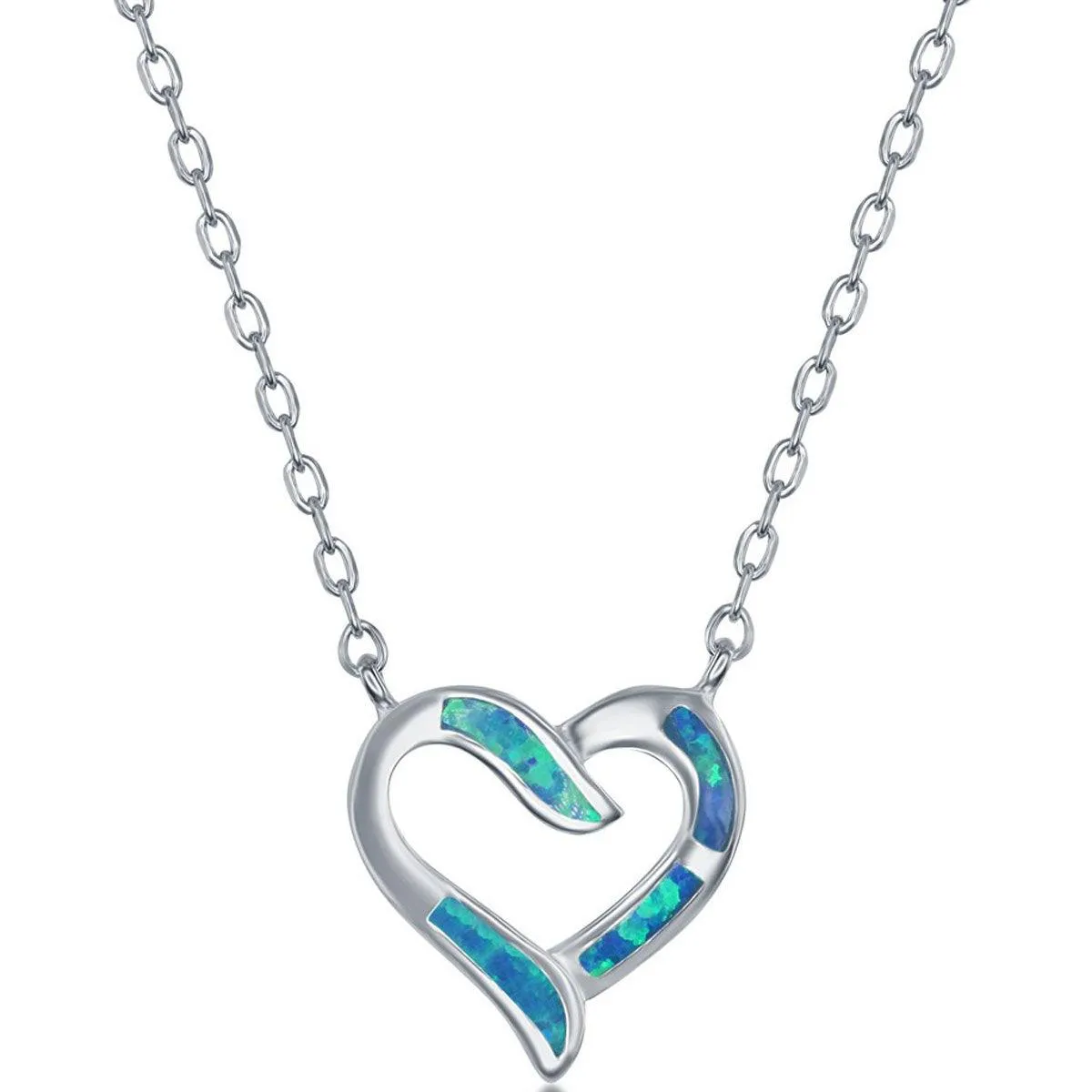 Women's Necklace and Earrings Set - Sterling Silver Blue Opal Heart | SET-575