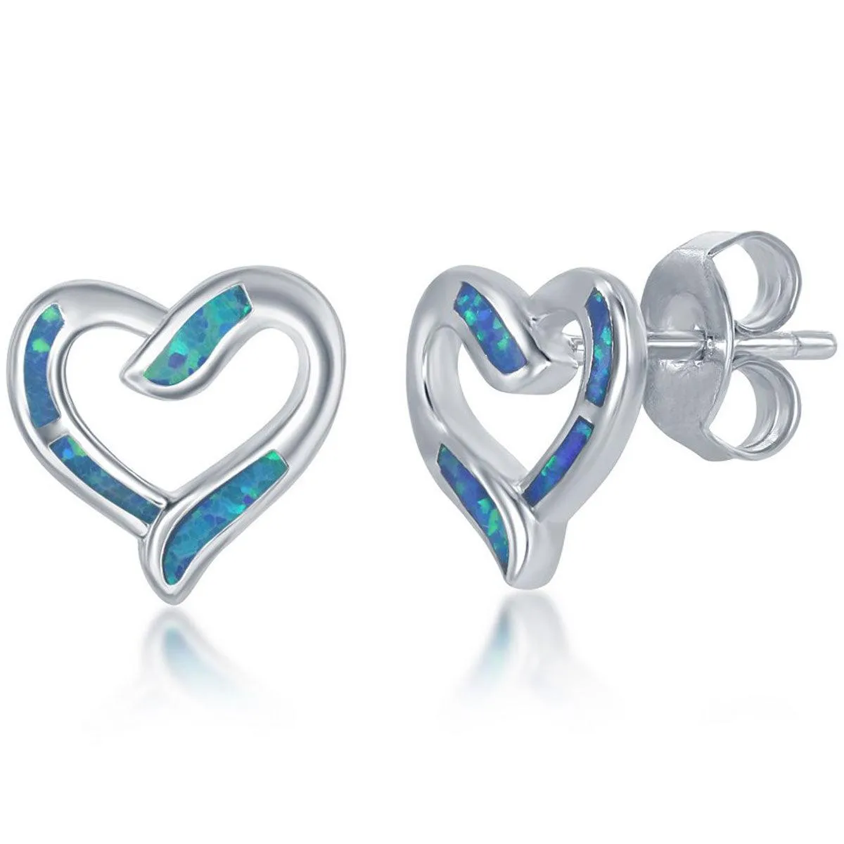 Women's Necklace and Earrings Set - Sterling Silver Blue Opal Heart | SET-575