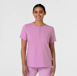 Women's Round Neck Tuck-In Print Scrub Top - Jacquard Floral Violet