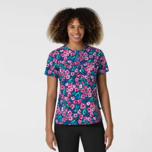 Women's Round Neck Tuck-In Print Scrub Top - Ocean Glow