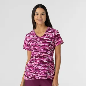 Women's V-Neck Print Scrub Top - Camo Crush